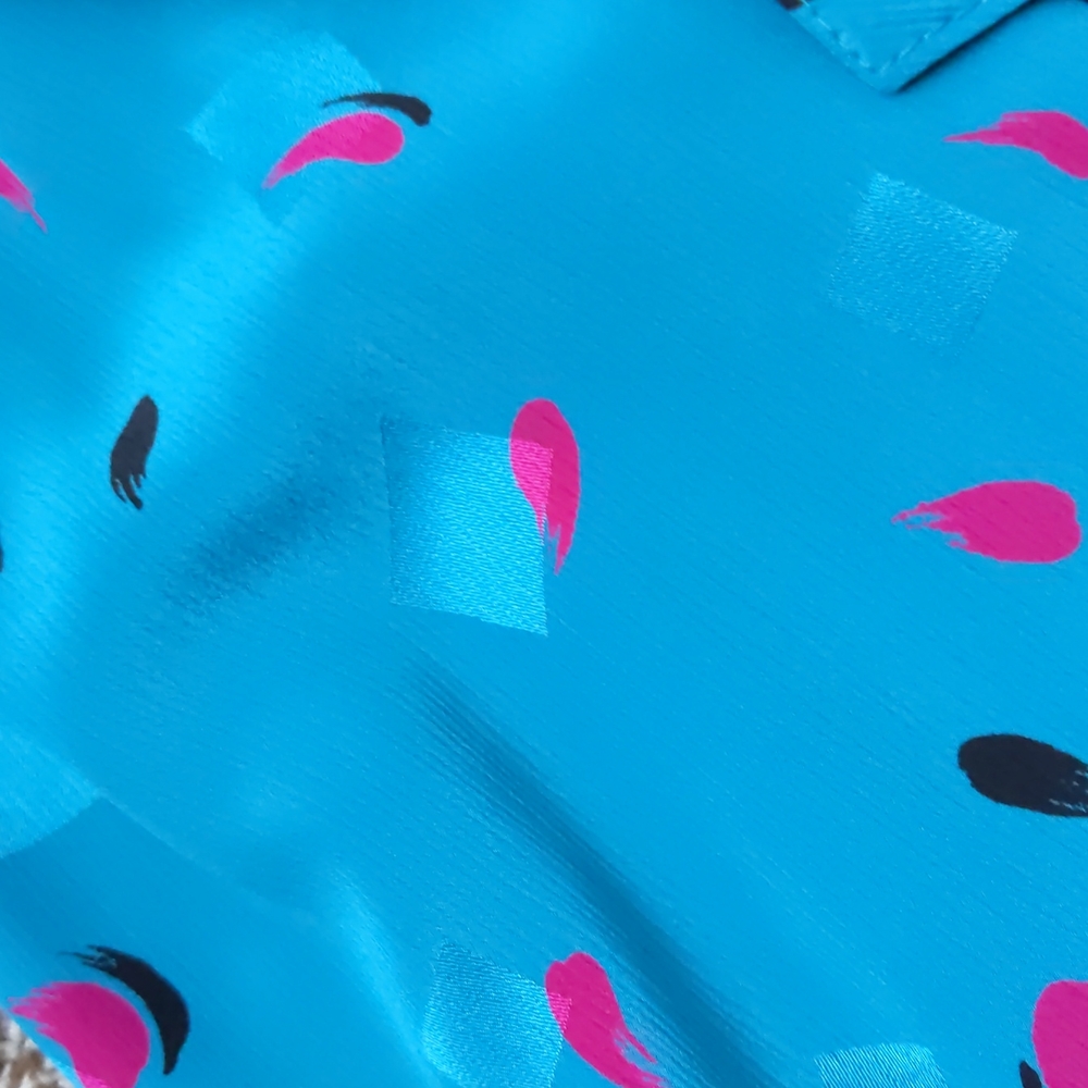 Awesome Retro 80s/90s Teal & Pink Brush Dot Collared Dress, Size 4/6 - Picture 4 of 9